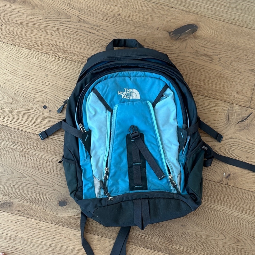 The North Face Blue and Black Backpack